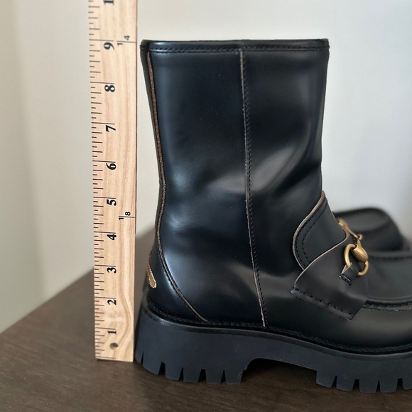 NIB Gucci Cordovan Lux Black Leather Horsebit Bee Embroidered Combat Boots 37.5 - Picture 11 of 15